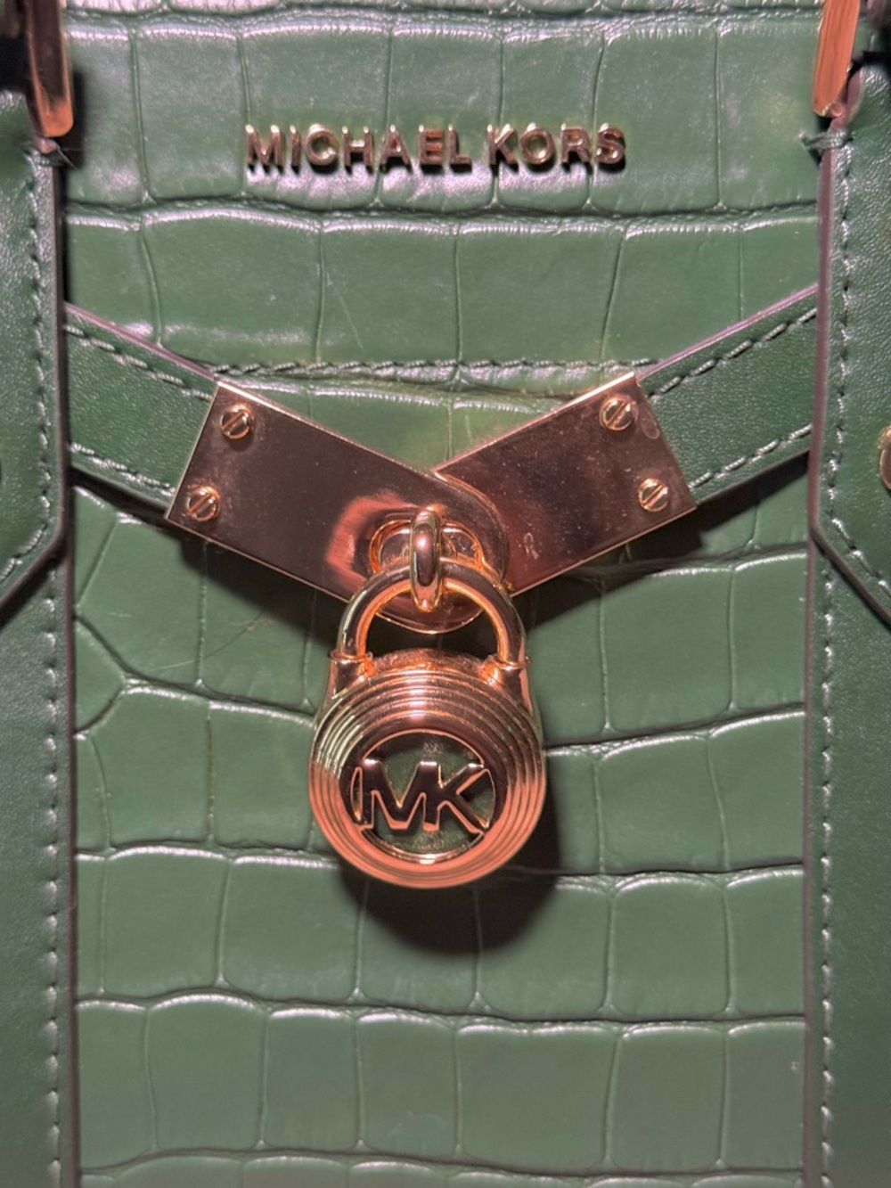 Michael Kors Green Croc-Embossed Satchel with Gold Hardware - Picture 7 of 9